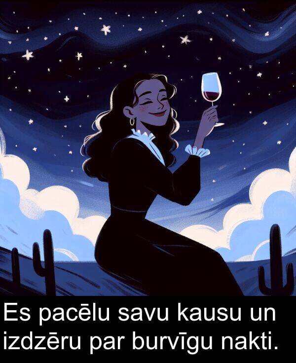 izdzēru: Es pacēlu savu kausu un izdzēru par burvīgu nakti.