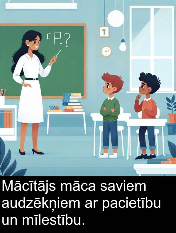 māca: Mācītājs māca saviem audzēkņiem ar pacietību un mīlestību.