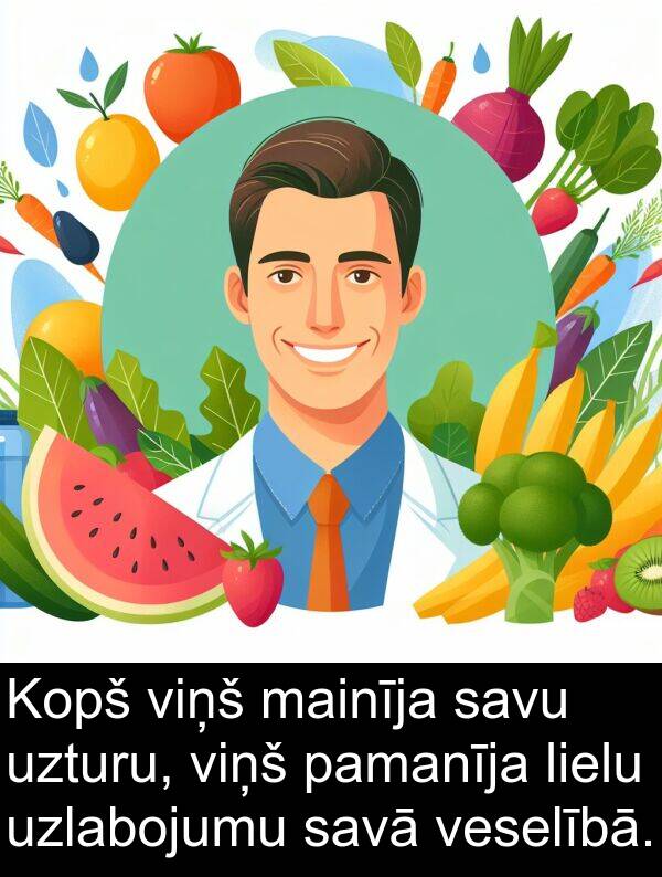 mainīja: Kopš viņš mainīja savu uzturu, viņš pamanīja lielu uzlabojumu savā veselībā.