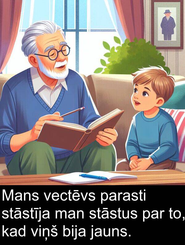 stāstus: Mans vectēvs parasti stāstīja man stāstus par to, kad viņš bija jauns.