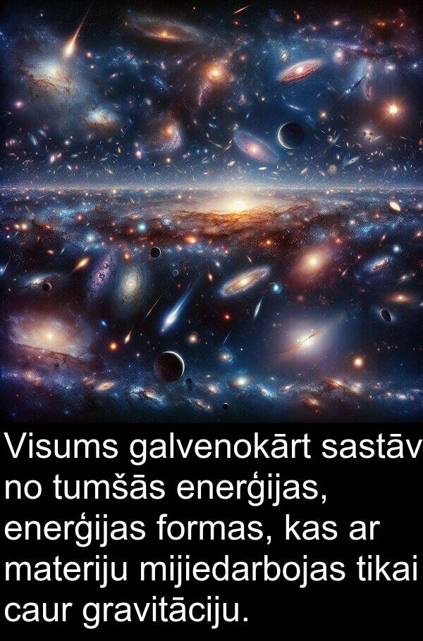galvenokārt: Visums galvenokārt sastāv no tumšās enerģijas, enerģijas formas, kas ar materiju mijiedarbojas tikai caur gravitāciju.