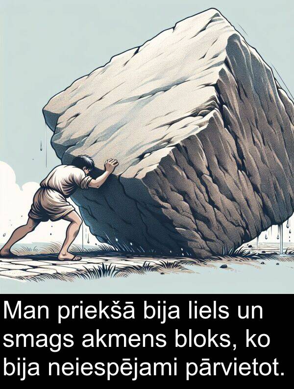 akmens: Man priekšā bija liels un smags akmens bloks, ko bija neiespējami pārvietot.