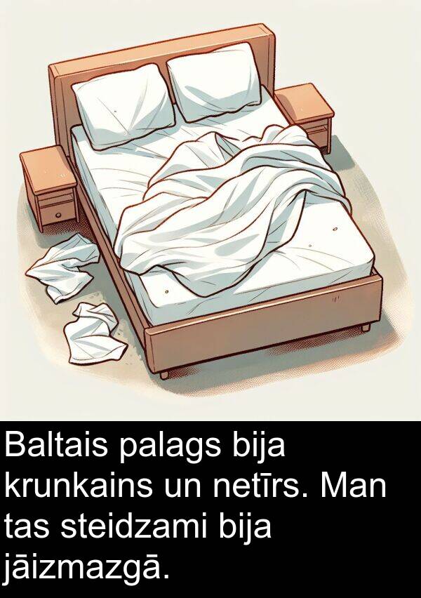jāizmazgā: Baltais palags bija krunkains un netīrs. Man tas steidzami bija jāizmazgā.
