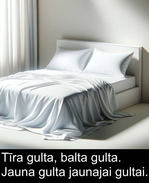 balta: Tīra gulta, balta gulta. Jauna gulta jaunajai gultai.