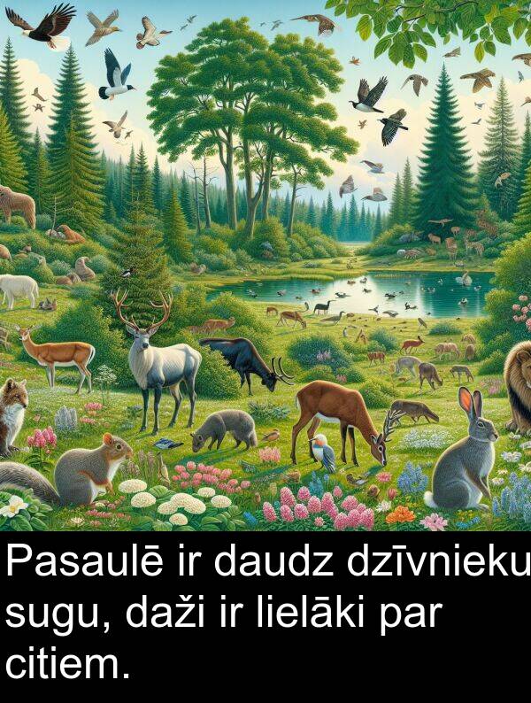 lielāki: Pasaulē ir daudz dzīvnieku sugu, daži ir lielāki par citiem.