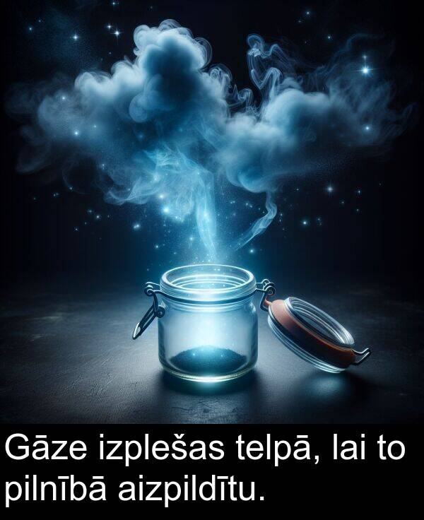 aizpildītu: Gāze izplešas telpā, lai to pilnībā aizpildītu.