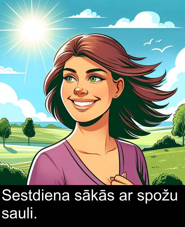 spožu: Sestdiena sākās ar spožu sauli.