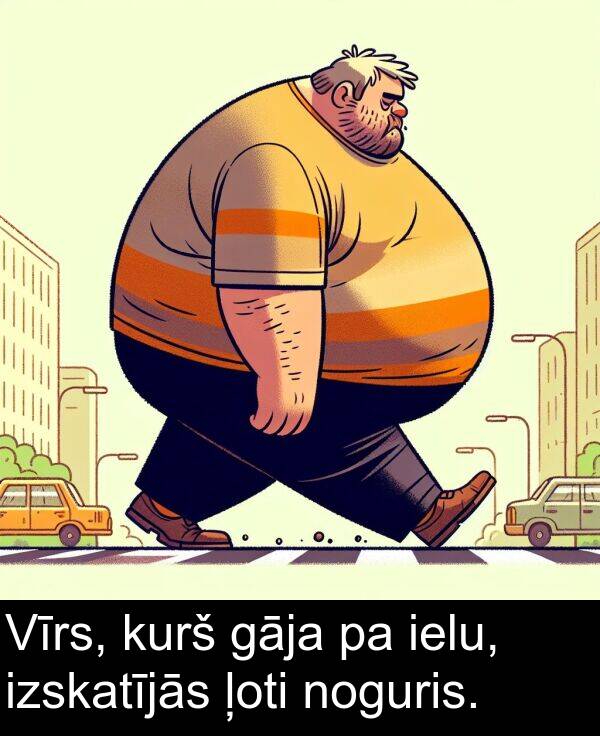 kurš: Vīrs, kurš gāja pa ielu, izskatījās ļoti noguris.