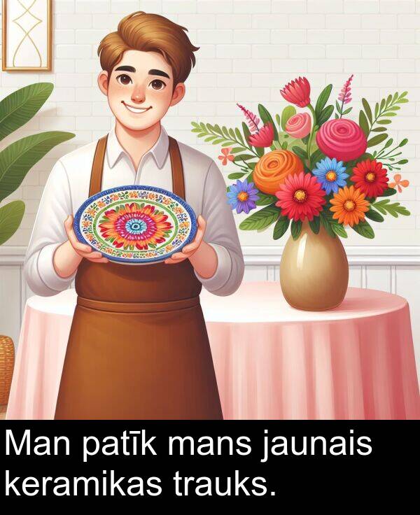 patīk: Man patīk mans jaunais keramikas trauks.