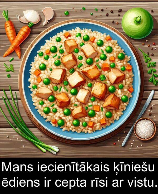 ēdiens: Mans iecienītākais ķīniešu ēdiens ir cepta rīsi ar vistu.