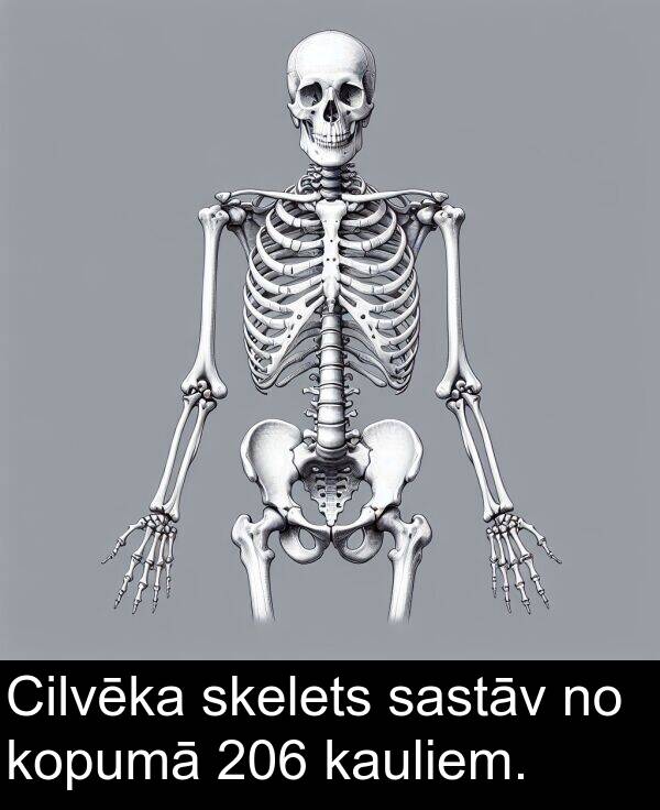 kopumā: Cilvēka skelets sastāv no kopumā 206 kauliem.