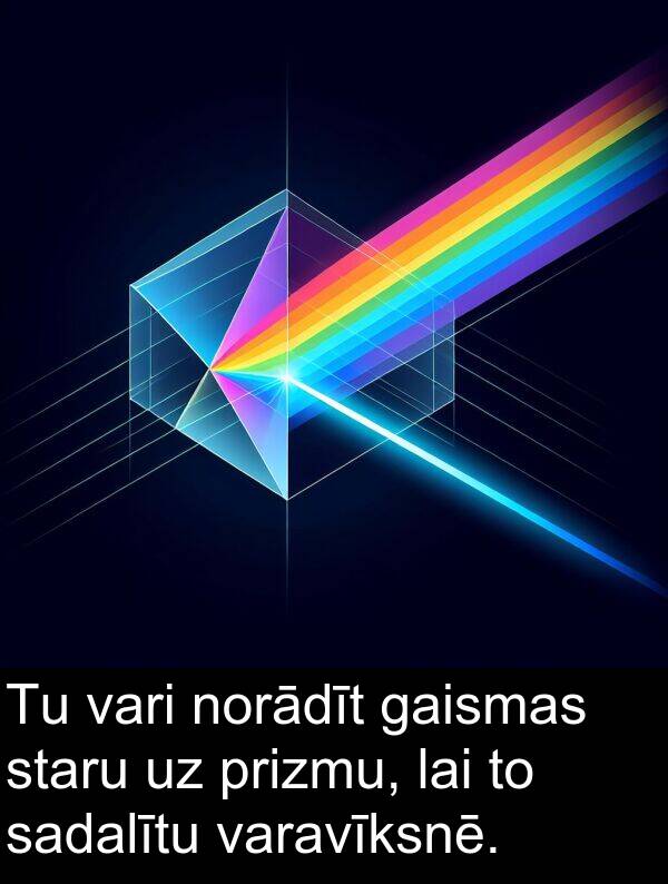 gaismas: Tu vari norādīt gaismas staru uz prizmu, lai to sadalītu varavīksnē.