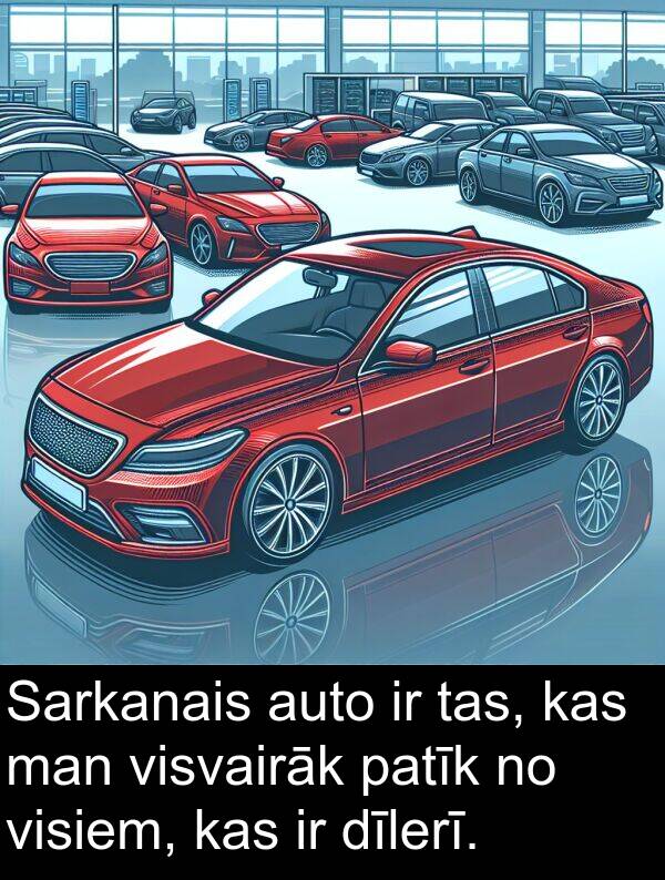 dīlerī: Sarkanais auto ir tas, kas man visvairāk patīk no visiem, kas ir dīlerī.