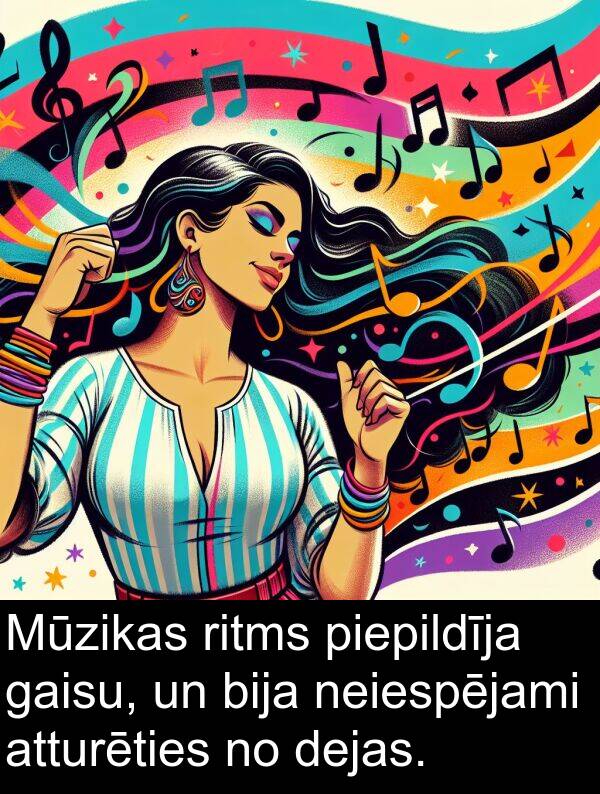 gaisu: Mūzikas ritms piepildīja gaisu, un bija neiespējami atturēties no dejas.