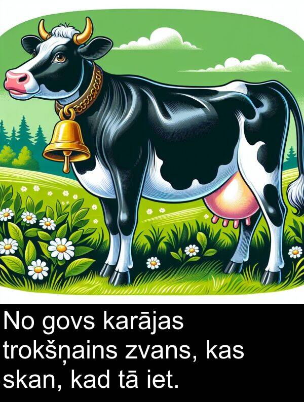 skan: No govs karājas trokšņains zvans, kas skan, kad tā iet.
