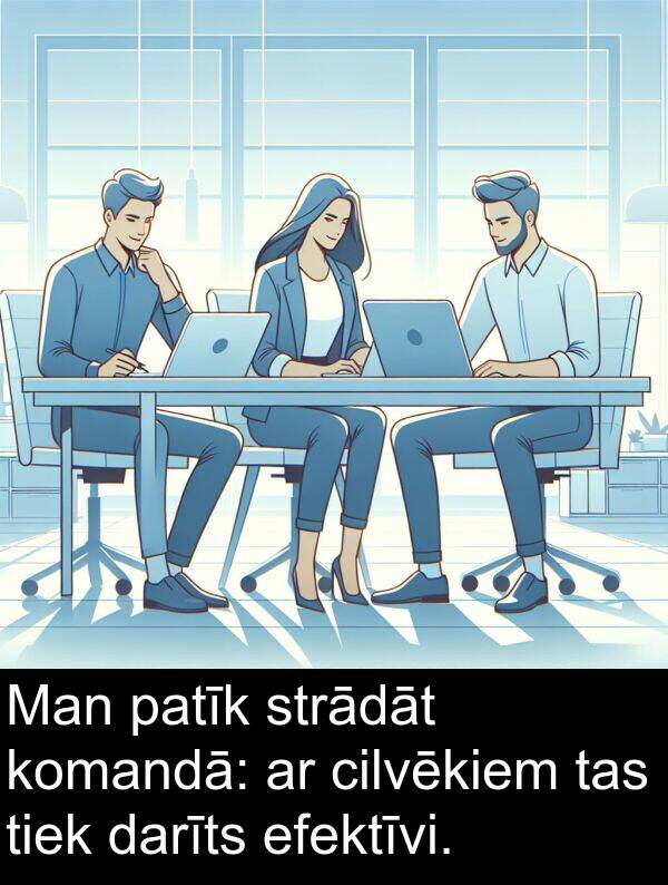 komandā: Man patīk strādāt komandā: ar cilvēkiem tas tiek darīts efektīvi.