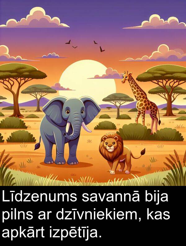 izpētīja: Līdzenums savannā bija pilns ar dzīvniekiem, kas apkārt izpētīja.