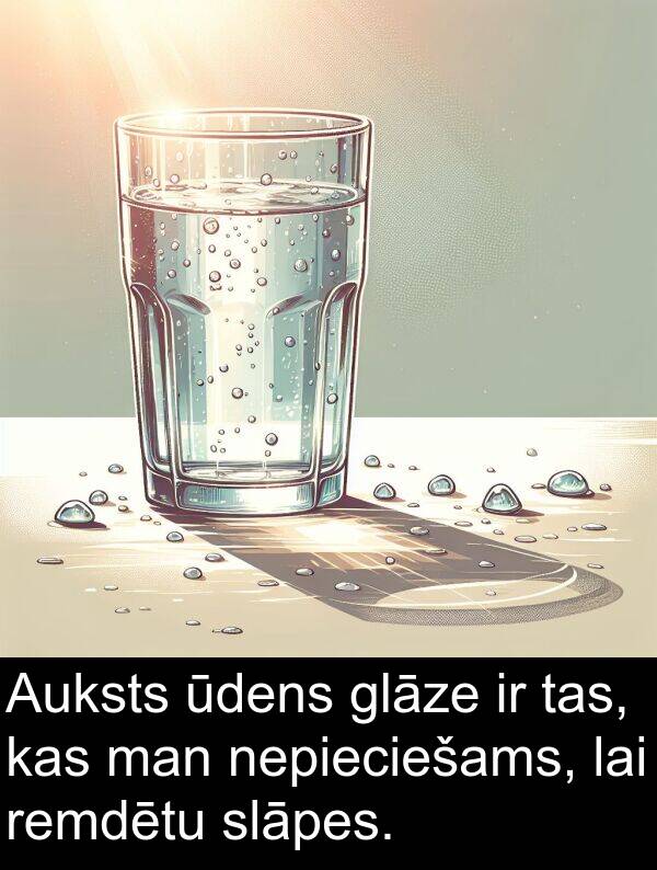 nepieciešams: Auksts ūdens glāze ir tas, kas man nepieciešams, lai remdētu slāpes.