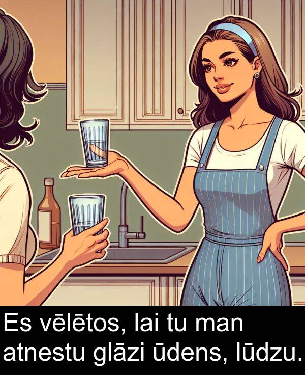 vēlētos: Es vēlētos, lai tu man atnestu glāzi ūdens, lūdzu.