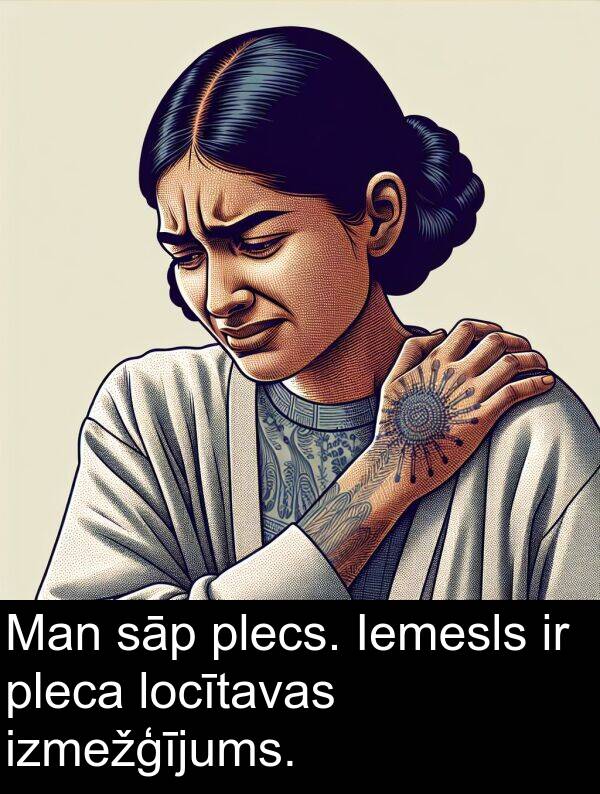 plecs: Man sāp plecs. Iemesls ir pleca locītavas izmežģījums.