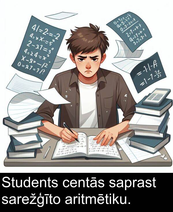 centās: Students centās saprast sarežģīto aritmētiku.