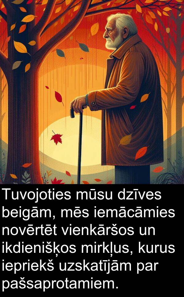 kurus: Tuvojoties mūsu dzīves beigām, mēs iemācāmies novērtēt vienkāršos un ikdienišķos mirkļus, kurus iepriekš uzskatījām par pašsaprotamiem.