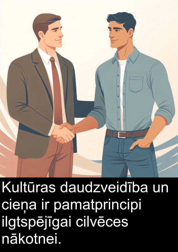 ilgtspējīgai: Kultūras daudzveidība un cieņa ir pamatprincipi ilgtspējīgai cilvēces nākotnei.