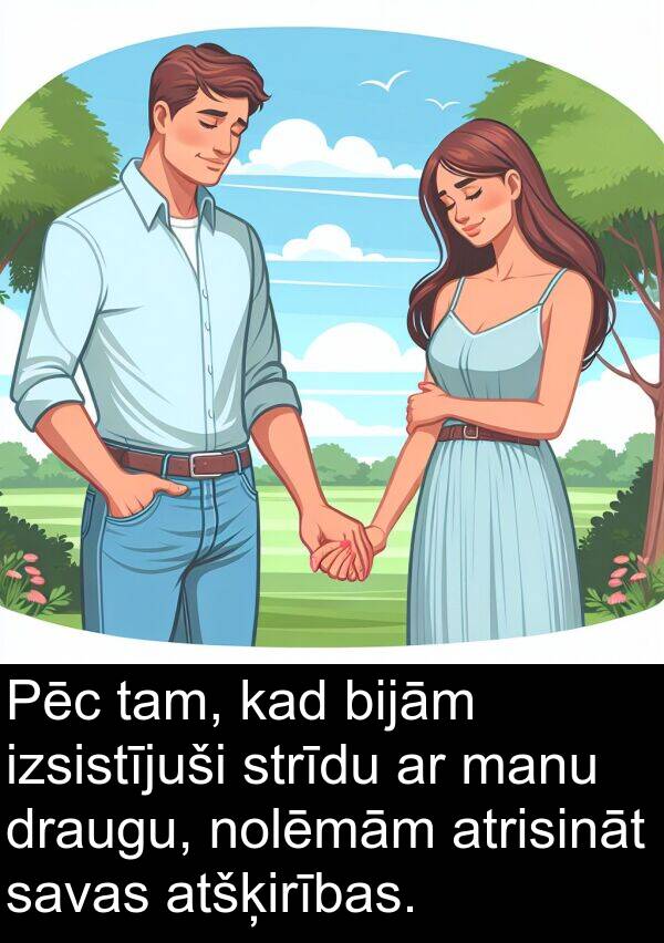 atrisināt: Pēc tam, kad bijām izsistījuši strīdu ar manu draugu, nolēmām atrisināt savas atšķirības.