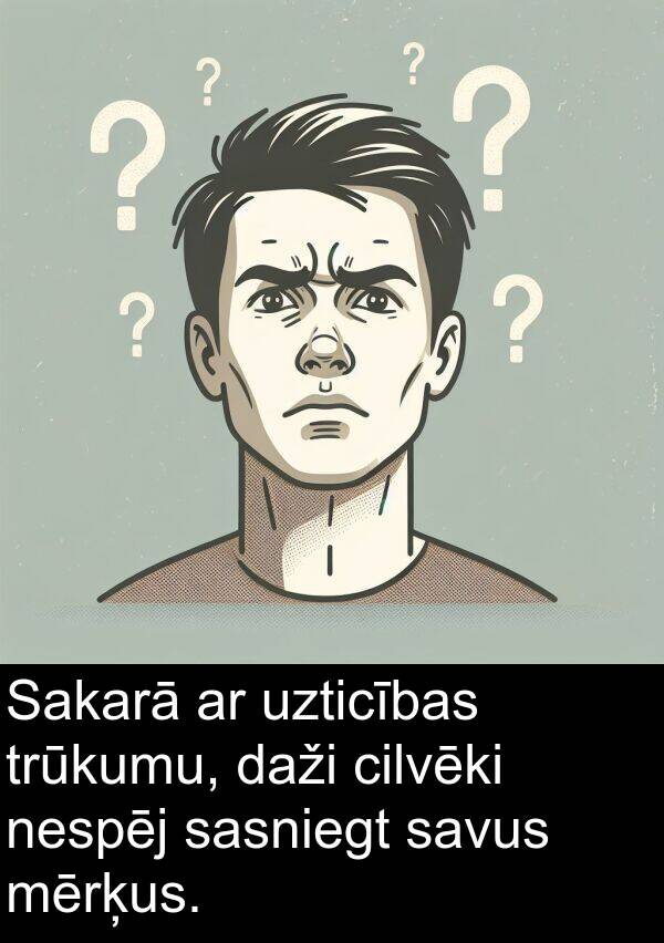 nespēj: Sakarā ar uzticības trūkumu, daži cilvēki nespēj sasniegt savus mērķus.