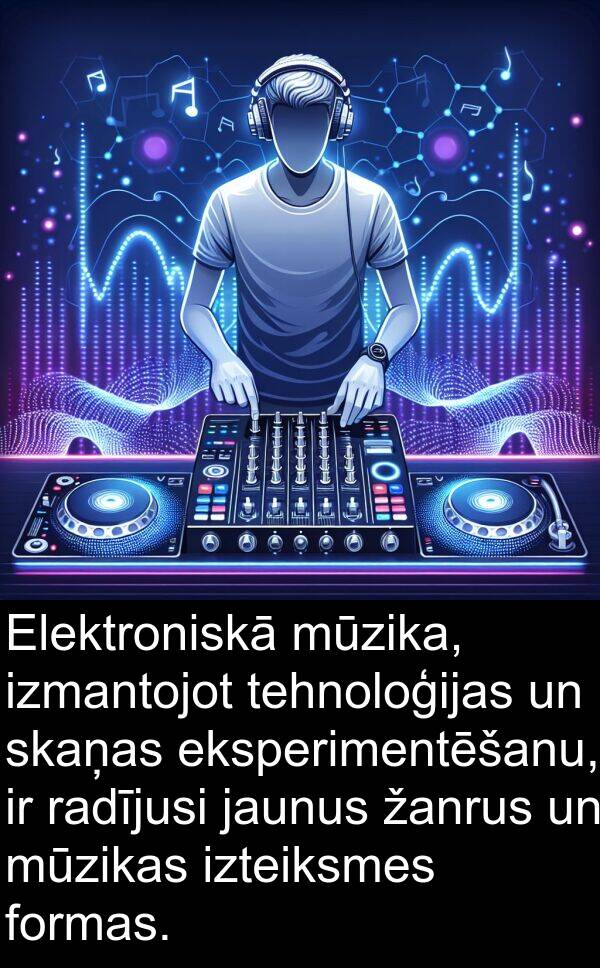 radījusi: Elektroniskā mūzika, izmantojot tehnoloģijas un skaņas eksperimentēšanu, ir radījusi jaunus žanrus un mūzikas izteiksmes formas.