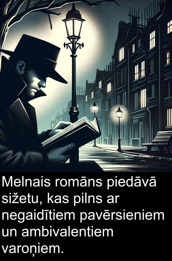 pilns: Melnais romāns piedāvā sižetu, kas pilns ar negaidītiem pavērsieniem un ambivalentiem varoņiem.