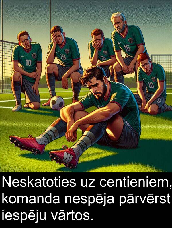 komanda: Neskatoties uz centieniem, komanda nespēja pārvērst iespēju vārtos.
