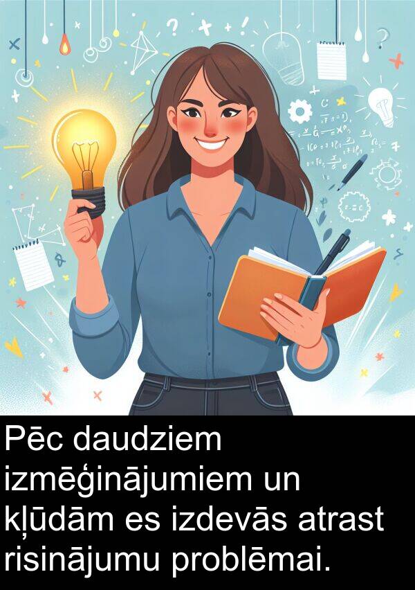 problēmai: Pēc daudziem izmēģinājumiem un kļūdām es izdevās atrast risinājumu problēmai.