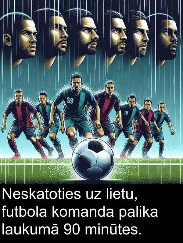 komanda: Neskatoties uz lietu, futbola komanda palika laukumā 90 minūtes.