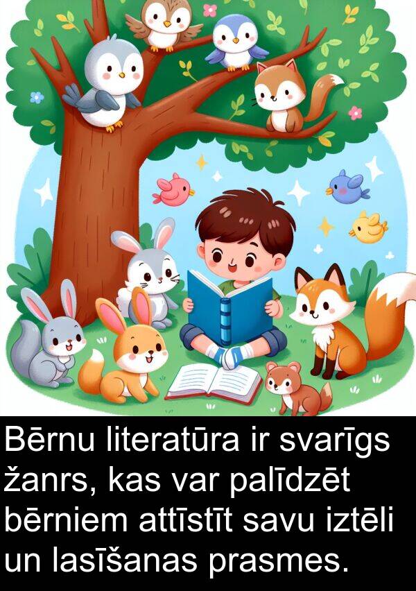 žanrs: Bērnu literatūra ir svarīgs žanrs, kas var palīdzēt bērniem attīstīt savu iztēli un lasīšanas prasmes.