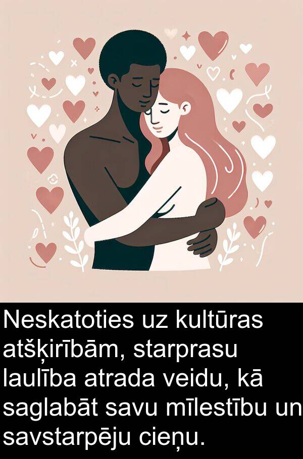 kultūras: Neskatoties uz kultūras atšķirībām, starprasu laulība atrada veidu, kā saglabāt savu mīlestību un savstarpēju cieņu.