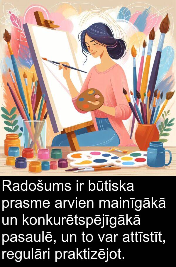 konkurētspējīgākā: Radošums ir būtiska prasme arvien mainīgākā un konkurētspējīgākā pasaulē, un to var attīstīt, regulāri praktizējot.