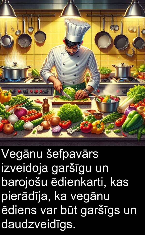 ēdiens: Vegānu šefpavārs izveidoja garšīgu un barojošu ēdienkarti, kas pierādīja, ka vegānu ēdiens var būt garšīgs un daudzveidīgs.