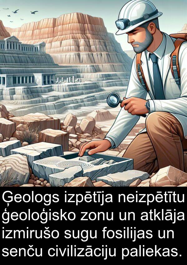 civilizāciju: Ģeologs izpētīja neizpētītu ģeoloģisko zonu un atklāja izmirušo sugu fosilijas un senču civilizāciju paliekas.