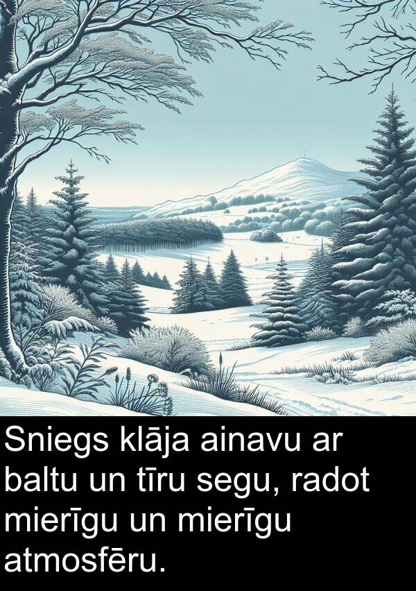 ainavu: Sniegs klāja ainavu ar baltu un tīru segu, radot mierīgu un mierīgu atmosfēru.