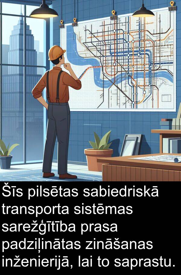 inženierijā: Šīs pilsētas sabiedriskā transporta sistēmas sarežģītība prasa padziļinātas zināšanas inženierijā, lai to saprastu.