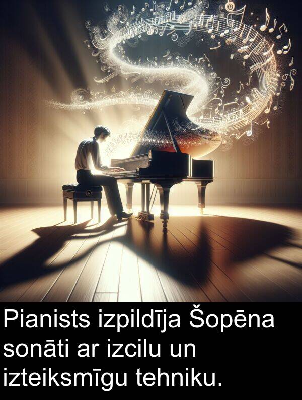 tehniku: Pianists izpildīja Šopēna sonāti ar izcilu un izteiksmīgu tehniku.