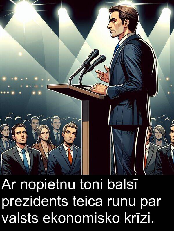 runu: Ar nopietnu toni balsī prezidents teica runu par valsts ekonomisko krīzi.