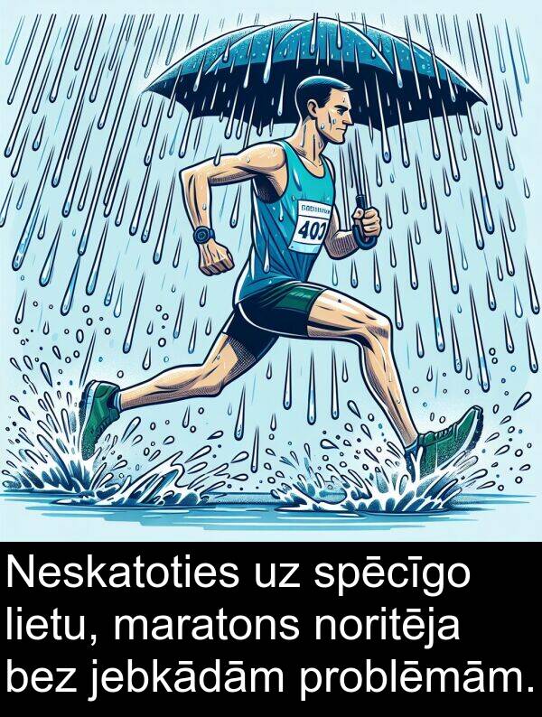 problēmām: Neskatoties uz spēcīgo lietu, maratons noritēja bez jebkādām problēmām.