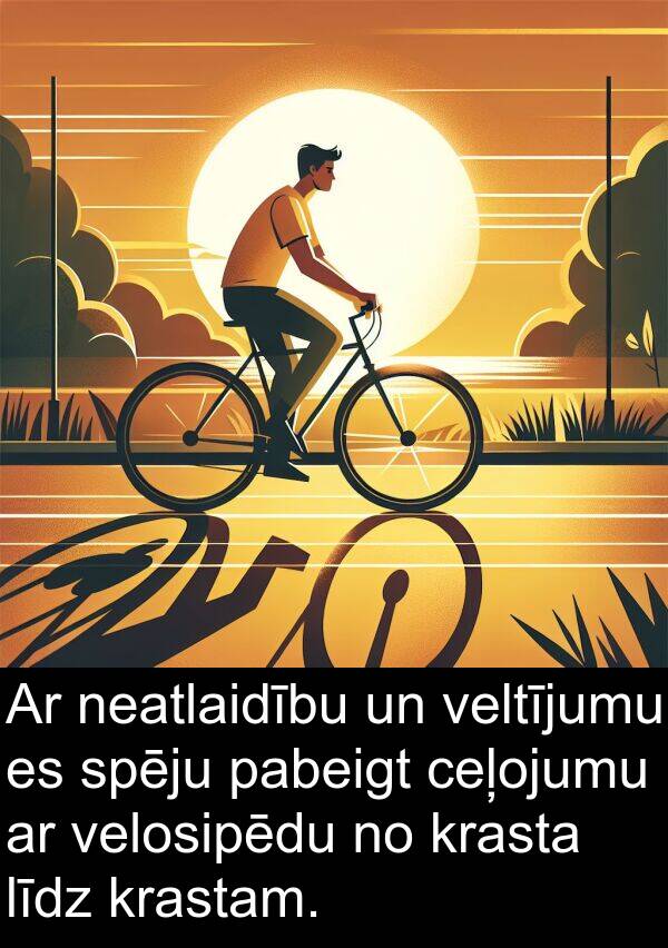krasta: Ar neatlaidību un veltījumu es spēju pabeigt ceļojumu ar velosipēdu no krasta līdz krastam.