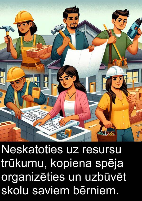 kopiena: Neskatoties uz resursu trūkumu, kopiena spēja organizēties un uzbūvēt skolu saviem bērniem.