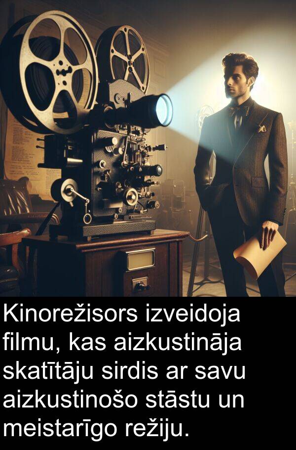aizkustināja: Kinorežisors izveidoja filmu, kas aizkustināja skatītāju sirdis ar savu aizkustinošo stāstu un meistarīgo režiju.