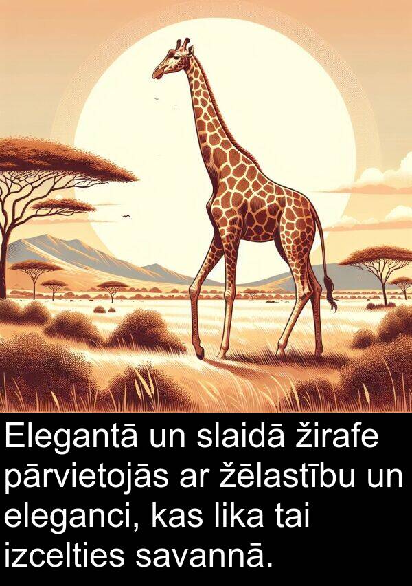 žirafe: Elegantā un slaidā žirafe pārvietojās ar žēlastību un eleganci, kas lika tai izcelties savannā.