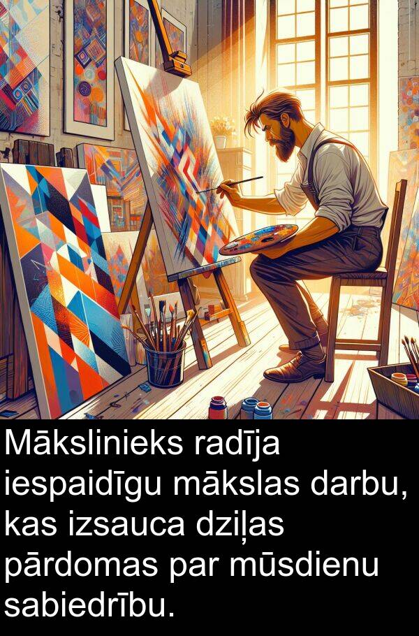 sabiedrību: Mākslinieks radīja iespaidīgu mākslas darbu, kas izsauca dziļas pārdomas par mūsdienu sabiedrību.