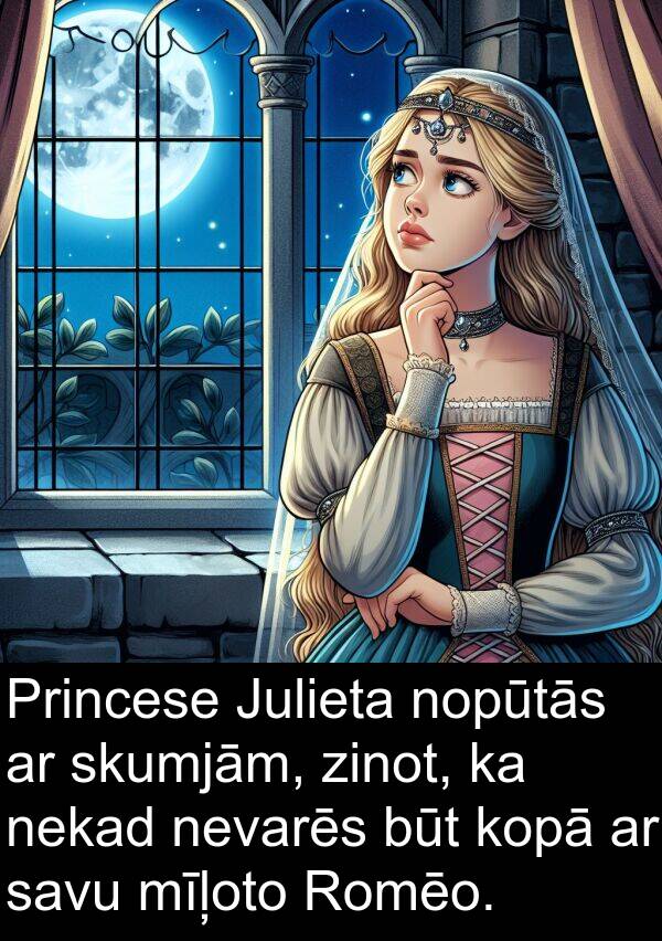kopā: Princese Julieta nopūtās ar skumjām, zinot, ka nekad nevarēs būt kopā ar savu mīļoto Romēo.